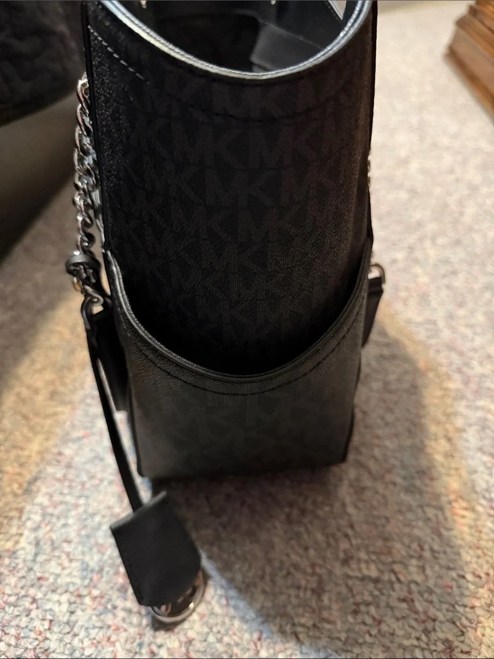 Michael Kors Black Logo Chain-Accent Shoulder Tote